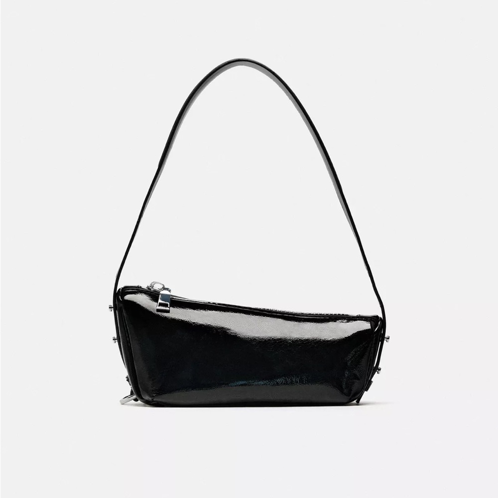 Zara Black Glossy Shoulder Bag